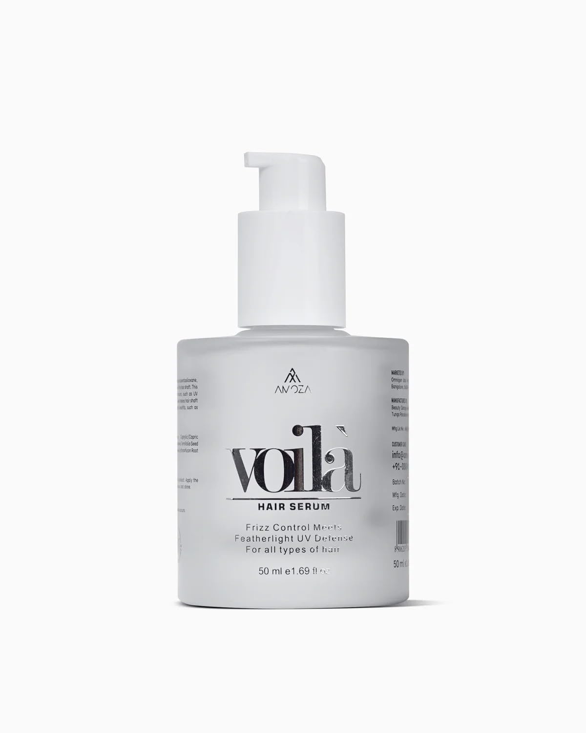 Amoza Voila Hair Serum for All Hair Types | Frizz Control & Lightweight UV Protection | Smoothness & Shine Care | 50ml